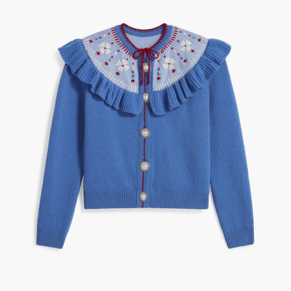 Blue Ruffled Women's Sweater